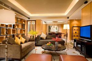 上海上海浦东喜来登由由大酒店及公寓的带沙发和电视的客厅