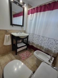 卡薇亚惠Cerro Pirámide Alojamiento的一间带水槽、卫生间和镜子的浴室