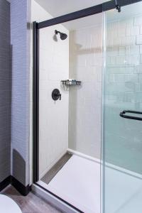 阿普尔顿Four Points by Sheraton Appleton的浴室里设有玻璃门淋浴