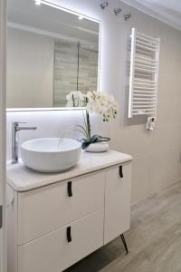 莱斯卡瑟斯-达尔卡纳Àtic Solé的白色的浴室设有水槽和镜子