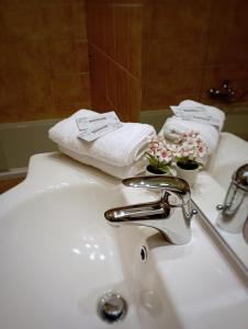 圣佩莱格里诺温泉Baciati dal Sole-Self check-in的浴室水槽配有毛巾和水龙头