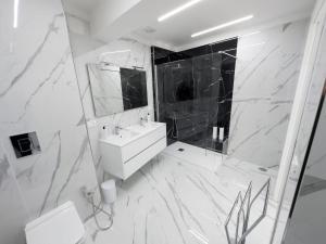 卡塞塔White Elegance Luxury B&B Caserta的白色的浴室设有水槽和镜子