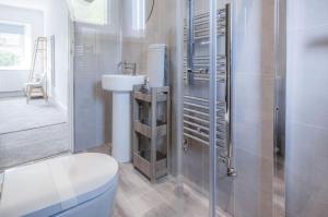滕比Canol Y Bryn - 3 Bedroom Holiday Home - Tenby的一间带卫生间和水槽的浴室