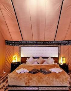 梅尔祖卡Luxury Local Camp的帐篷内一间卧室,配有一张大床