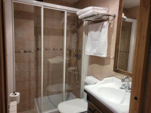 布罗托Apartamentos Casa Español的带淋浴、卫生间和盥洗盆的浴室