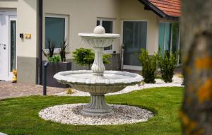 拉多夫吉卡47 Heaven Luxury House的院子里草上的石头喷泉