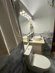 卡拉莫若尔Apartamento 31 Ses Torretes的一间带卫生间、水槽和镜子的浴室