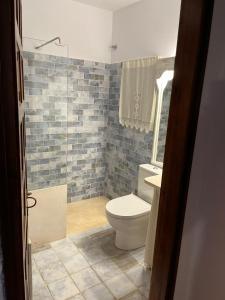 卡拉莫若尔Apartamento 31 Ses Torretes的一间带卫生间和玻璃淋浴间的浴室