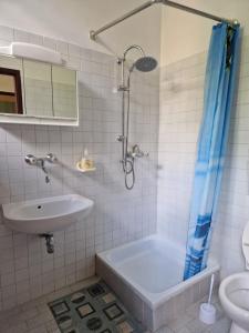 艾斯特根罗扎酒店和公寓的带浴缸、水槽和淋浴的浴室