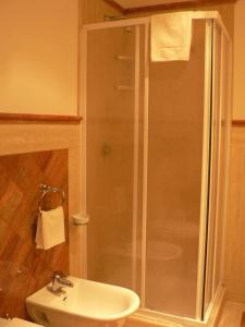 韦莱特里贝尼托阿尔博斯科酒店的带淋浴和盥洗盆的浴室