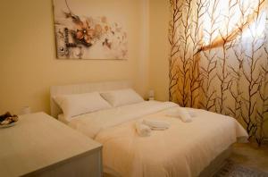 地拉那Villa Apartments S&F City Centre的一间卧室配有两张带毛巾的床