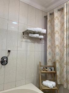 阿卡Bab al-sham funduk的带淋浴、卫生间和毛巾的浴室