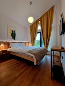 布拉索夫RA House的一间卧室设有一张大床和一个窗户。
