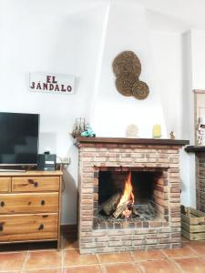 贝瑙卡斯El Jándalo的客厅设有壁炉和电视。
