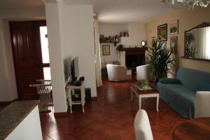 卢卡Casa Marcobando的客厅配有蓝色的沙发和桌子