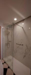 兰恰诺Hotel Excelsior的带淋浴的浴室和玻璃门