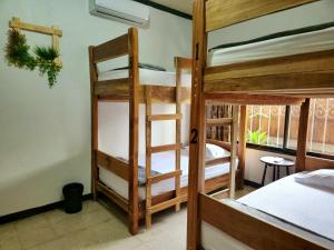 利比里亚Hostel El Pretal的客房设有三张双层床和一扇窗户。