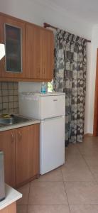 朗戈斯Soustas Apartments的厨房配有白色冰箱和微波炉