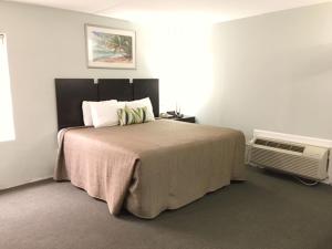 默特尔比奇欧森普拉扎汽车旅馆的一间卧室配有一张大床和空调