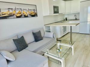 阿马多雷斯AMADORES BALCONY - WITH OCEAN VIEW.的带沙发的客厅和厨房