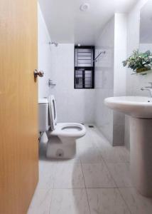 达卡Dianella Inn的白色的浴室设有卫生间和水槽。