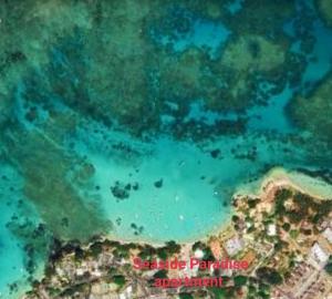 佩雷贝勒Seaside Paradise 2 minutes à pied du Lagoon的蓝水礁的空中景观