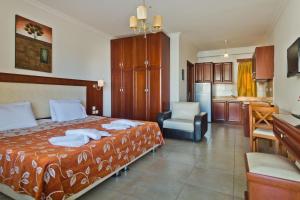 阿尔卡萨Royal Beach Hotel的酒店客房带一张床和一个厨房