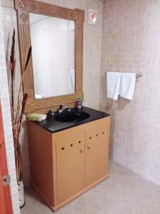 坎昆Junior suite Privada 7 min del Aeropuerto的一间带水槽和镜子的浴室