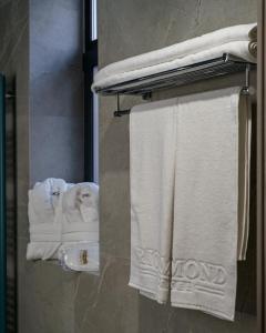 基希讷乌Richmond Hotel的浴室提供毛巾架上的白色毛巾