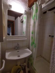 纳雅克Bienvenue en Transition 46 - Camoussel的一间带水槽、镜子和淋浴的浴室