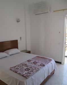 Jazīrat al ‘AwwāmīyahNile Paradise的一间卧室配有一张带棕色和白色毯子的床