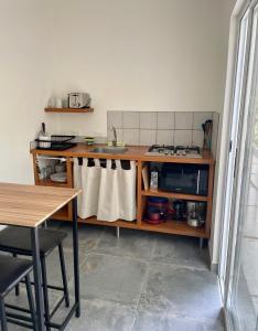 托拉Casa Mariposa的厨房配有带水槽和桌子的柜台