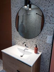 罗德兹La Villa Bompard*** 50m² Cœur de ville avec terrasse的浴室设有白色水槽和镜子