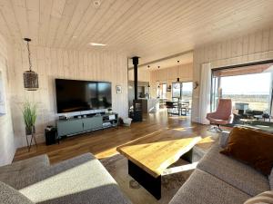 MiðdalurLuxury and Modern Cabin on the Golden Circle的带沙发、电视和桌子的客厅