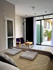 圣佩德罗拉拉古纳Habitacion privada Lamat I的一间卧室配有一张大床和两个枕头