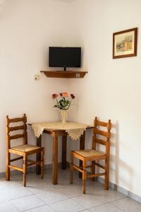 普拉蒂普拉蒂全景旅馆的一张桌子、两把椅子和一个花瓶