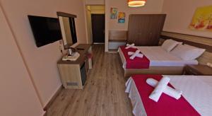 图兰克Eden Pyara Hotel Turunc的小型酒店客房,设有两张床和电视