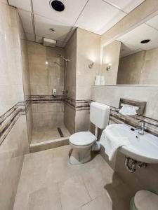 埃格尔独角酒店的浴室配有卫生间、盥洗盆和淋浴。