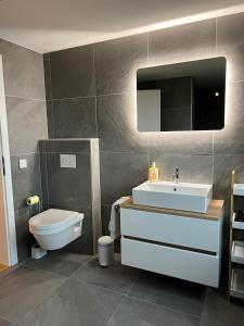 格蒙登Grünberg Apartments的浴室配有白色水槽和卫生间。