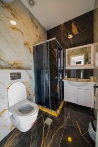 亚喀巴AQABA PRO DIVERS的浴室配有卫生间、淋浴和盥洗盆。