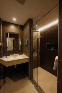 内罗毕PrideInn Westlands Luxury Boutique Hotel的一间带水槽和淋浴的浴室