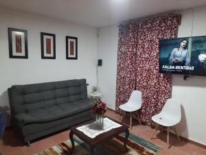 杜兰戈Barcena的带沙发和平面电视的客厅