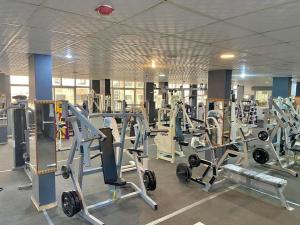 伊尔比德Decapolis的健身房,配有各种跑步机和机器