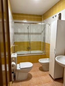 塞埃Ático de Carmen的浴室配有卫生间、淋浴和盥洗盆。