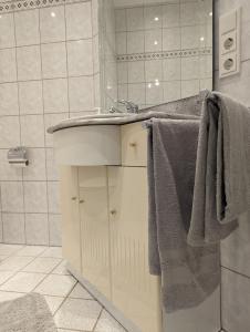 Tor zur Teufelsschlucht的一间带水槽和台面毛巾的浴室
