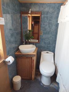AlcoguazCASAS AMANCAY - Alcohuaz的一间带卫生间、水槽和镜子的浴室