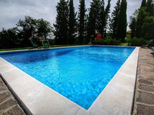 MiscianoCosy Cottage in Anghiari with Pool Garden的庭院里的一个蓝色海水游泳池