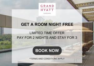 古尔冈Grand Hyatt Gurgaon的享受免费无限时住宿优惠,按晚数和住宿数收费