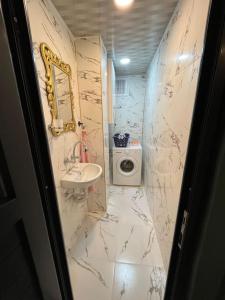 贝莱克FERIENWOHNUNG-HOLIDAY APARTMENT-KVARTIRA internet free的一间带水槽和卫生间的小浴室