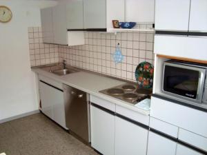 策勒Wachholz, Ferienwohnung的一间带水槽和微波炉的小厨房